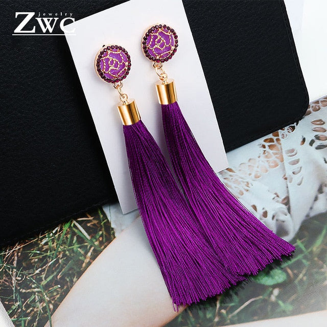 ZWC Vintage Ethnic Long Tassel Drop Earrings for Women Lady Fashion Bohemian Statement Fringe Dangle Women Earring 2019 Jewelry - Shopeasywear