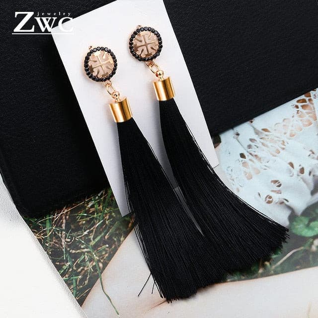 ZWC Vintage Ethnic Long Tassel Drop Earrings for Women Lady Fashion Bohemian Statement Fringe Dangle Women Earring 2019 Jewelry - Shopeasywear