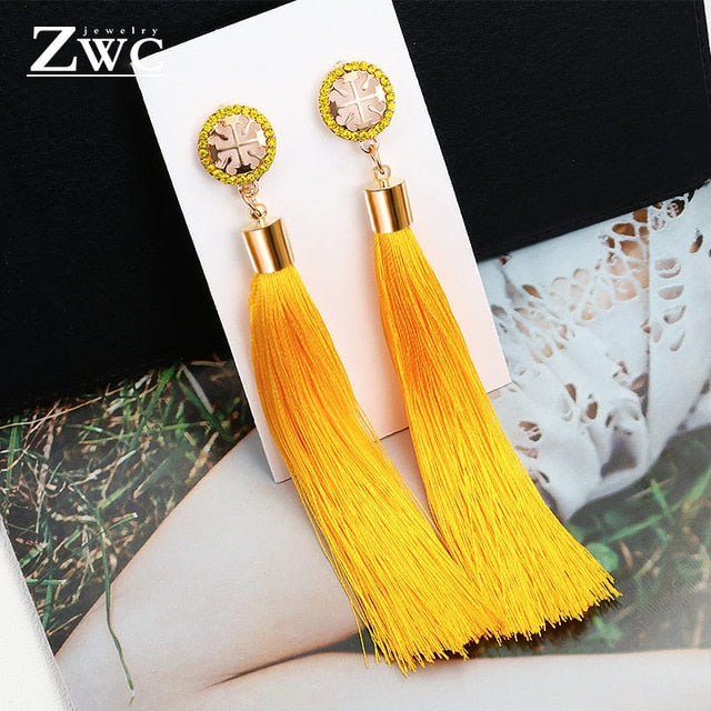 ZWC Vintage Ethnic Long Tassel Drop Earrings for Women Lady Fashion Bohemian Statement Fringe Dangle Women Earring 2019 Jewelry - Shopeasywear