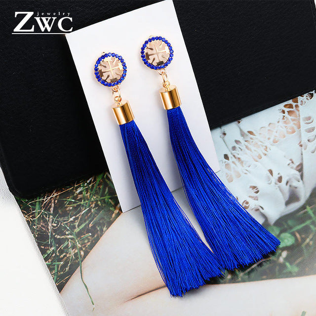 ZWC Vintage Ethnic Long Tassel Drop Earrings for Women Lady Fashion Bohemian Statement Fringe Dangle Women Earring 2019 Jewelry - Shopeasywear