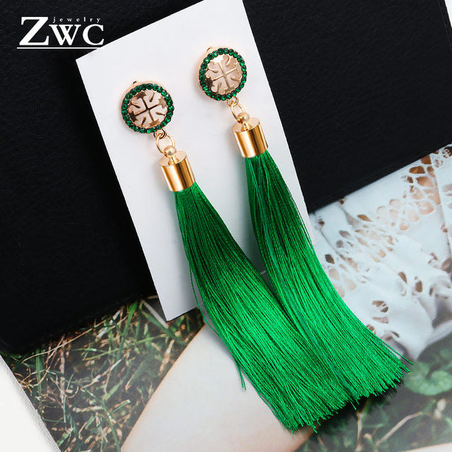 ZWC Vintage Ethnic Long Tassel Drop Earrings for Women Lady Fashion Bohemian Statement Fringe Dangle Women Earring 2019 Jewelry - Shopeasywear