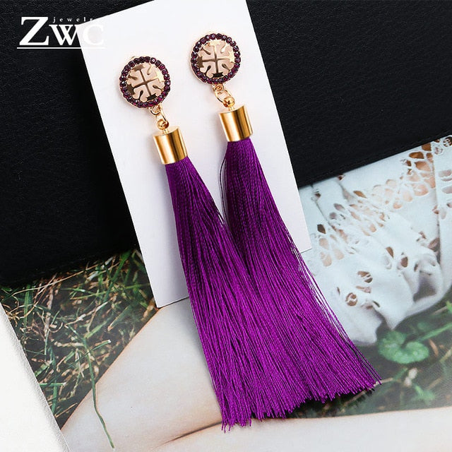 ZWC Vintage Ethnic Long Tassel Drop Earrings for Women Lady Fashion Bohemian Statement Fringe Dangle Women Earring 2019 Jewelry - Shopeasywear