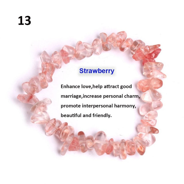 Natural Pink Quartz Crystal Stone Chip Beads Bracelet Stretch Beaded Bracelets for Women Men Unisex Jewelry - Shopeasywear