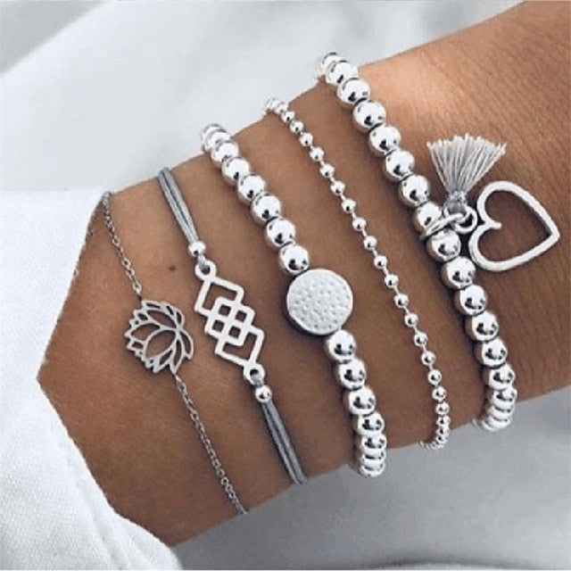 Boho Charm Bracelets & Bangles Set For Women Vintage Beaded Bracelet Fashion Multilayer Pulseras Accessories Mujer 2019 Bijoux - Shopeasywear