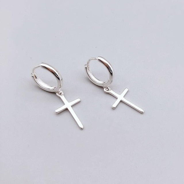Silver Cross Dangle Earrings For Women