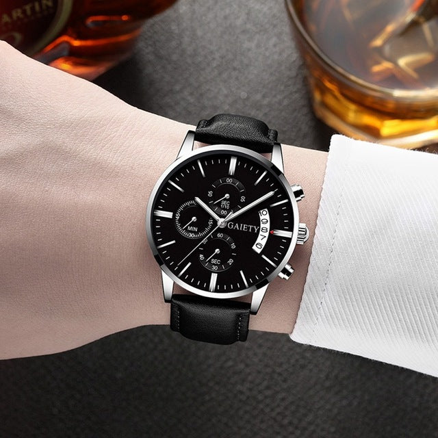 2019 relogio masculino watches men Fashion Sport Stainless Steel Case Leather Band watch Quartz Business Wristwatch reloj hombre - Shopeasywear