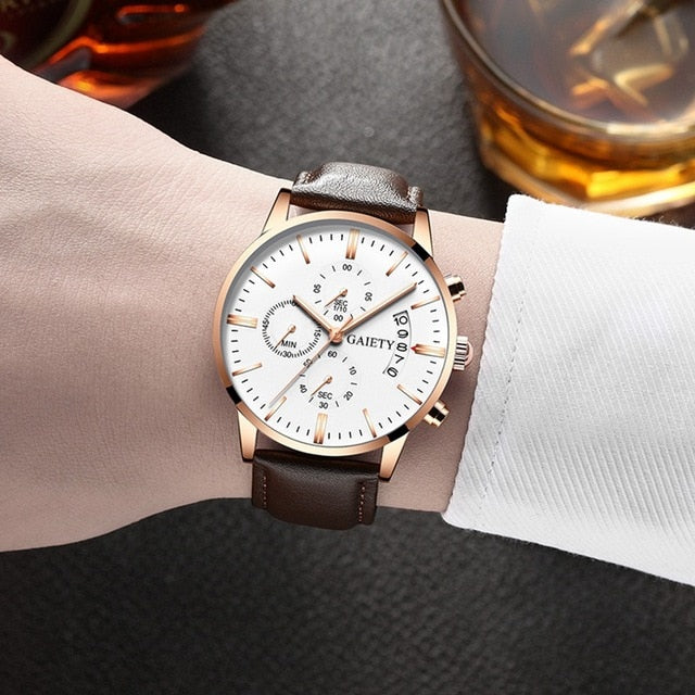 2019 relogio masculino watches men Fashion Sport Stainless Steel Case Leather Band watch Quartz Business Wristwatch reloj hombre - Shopeasywear
