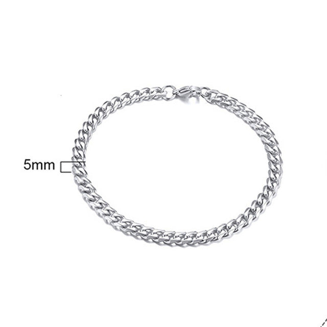 PUNK SILVER COLOR CURB CHAIN BRACELET FASHION MEN'S STAINLESS STEEL BANGLE BRACELETS 3MM 5MM 7MM 9MM 11MM - Shopeasywear