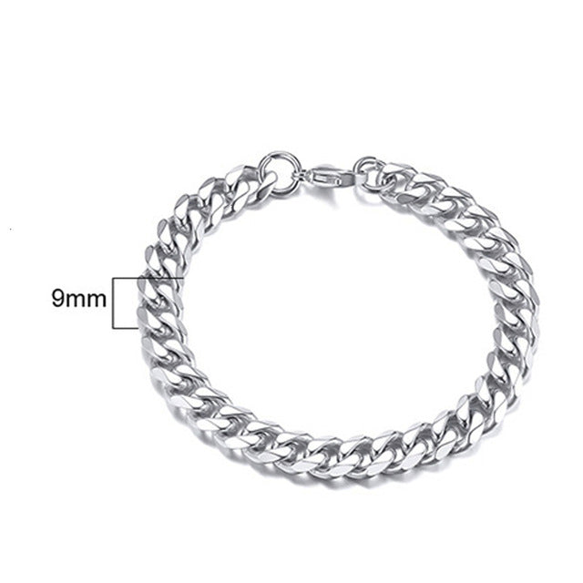 PUNK SILVER COLOR CURB CHAIN BRACELET FASHION MEN'S STAINLESS STEEL BANGLE BRACELETS 3MM 5MM 7MM 9MM 11MM - Shopeasywear