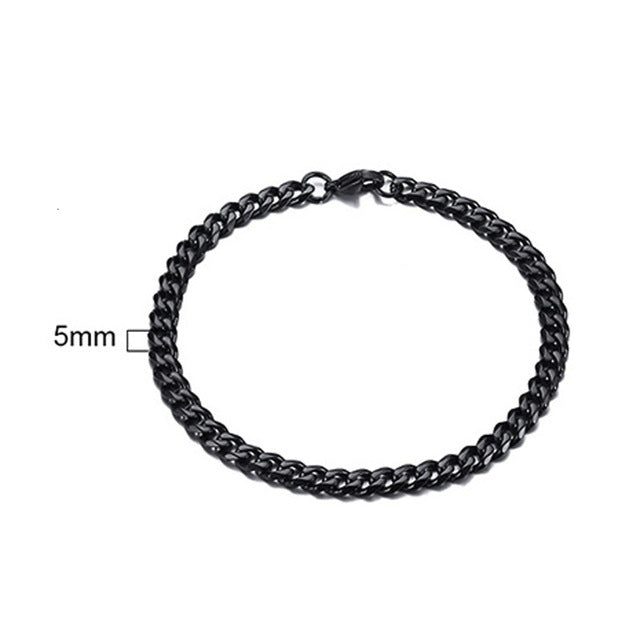 PUNK SILVER COLOR CURB CHAIN BRACELET FASHION MEN'S STAINLESS STEEL BANGLE BRACELETS 3MM 5MM 7MM 9MM 11MM - Shopeasywear