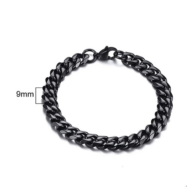 PUNK SILVER COLOR CURB CHAIN BRACELET FASHION MEN'S STAINLESS STEEL BANGLE BRACELETS 3MM 5MM 7MM 9MM 11MM - Shopeasywear