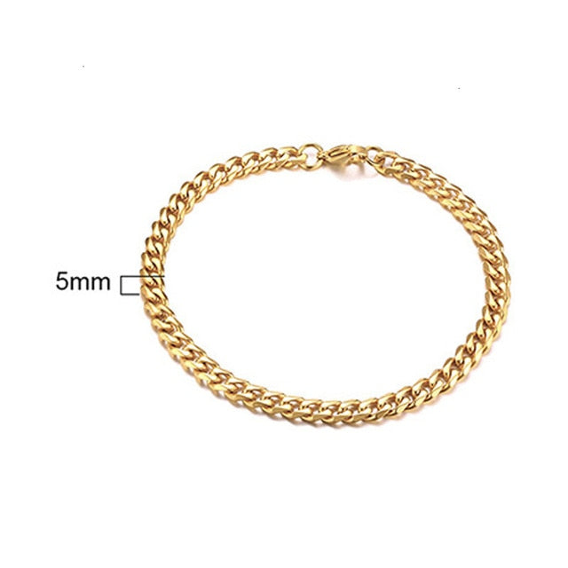 PUNK SILVER COLOR CURB CHAIN BRACELET FASHION MEN'S STAINLESS STEEL BANGLE BRACELETS 3MM 5MM 7MM 9MM 11MM - Shopeasywear