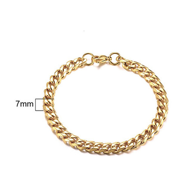 PUNK SILVER COLOR CURB CHAIN BRACELET FASHION MEN'S STAINLESS STEEL BANGLE BRACELETS 3MM 5MM 7MM 9MM 11MM - Shopeasywear