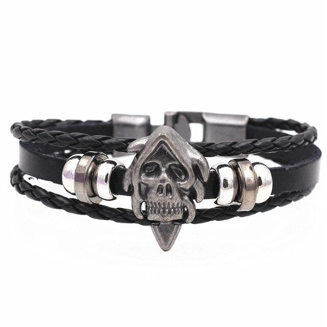 Pulsera de cuero DGW Lucky Vintage para hombre, para jugar a las cartas, colgante de Raja Vegas, pulsera trenzada multicapa para mujer, Dropshipping - Shopeasywear
