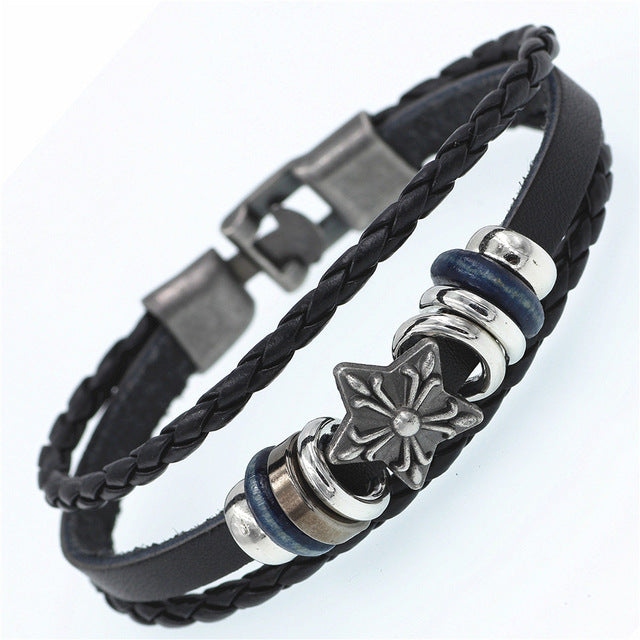Pulsera de cuero DGW Lucky Vintage para hombre, para jugar a las cartas, colgante de Raja Vegas, pulsera trenzada multicapa para mujer, Dropshipping - Shopeasywear