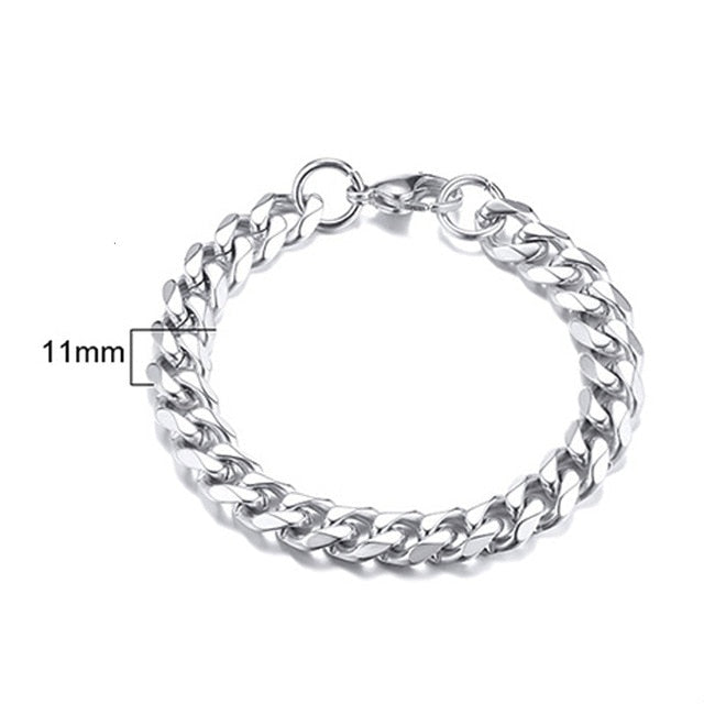 Men's Bracelet Curb Cuban Link Chain Stainless Steel Mens Womens Bracelets Bangle Gold Tone No Fade 3mm to 11mm - Shopeasywear