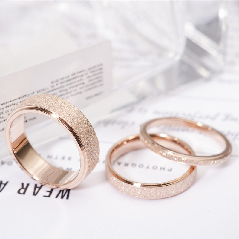 KNOCK High quality Fashion Simple Scrub Stainless Steel Women 's Rings 2 mm Width Rose Gold Color Finger  Gift For Girl Jewelry - Shopeasywear