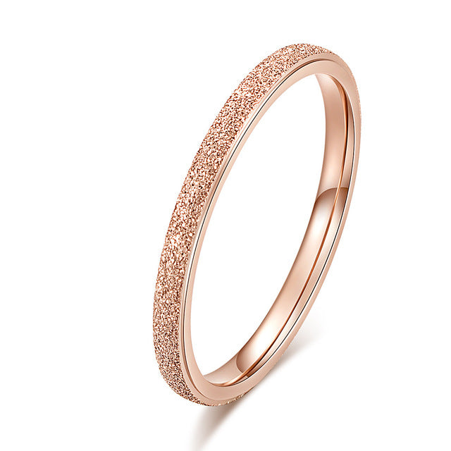KNOCK High quality Fashion Simple Scrub Stainless Steel Women 's Rings 2 mm Width Rose Gold Color Finger  Gift For Girl Jewelry - Shopeasywear