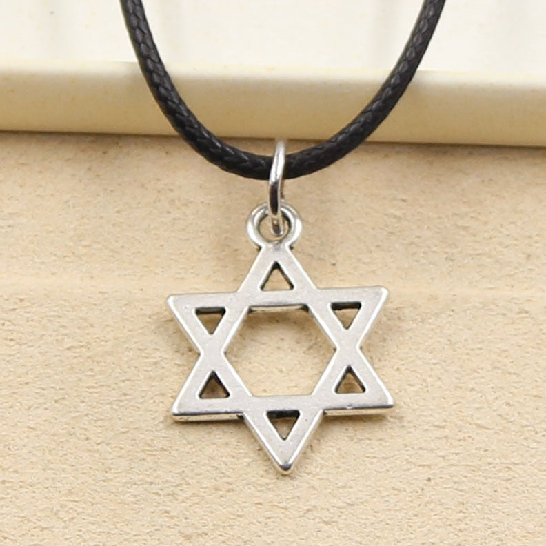 New Fashion Star Of David Shield Hexagram Pendant Necklace Choker Charm Black Leather Cord Factory Price Jewelry - Shopeasywear