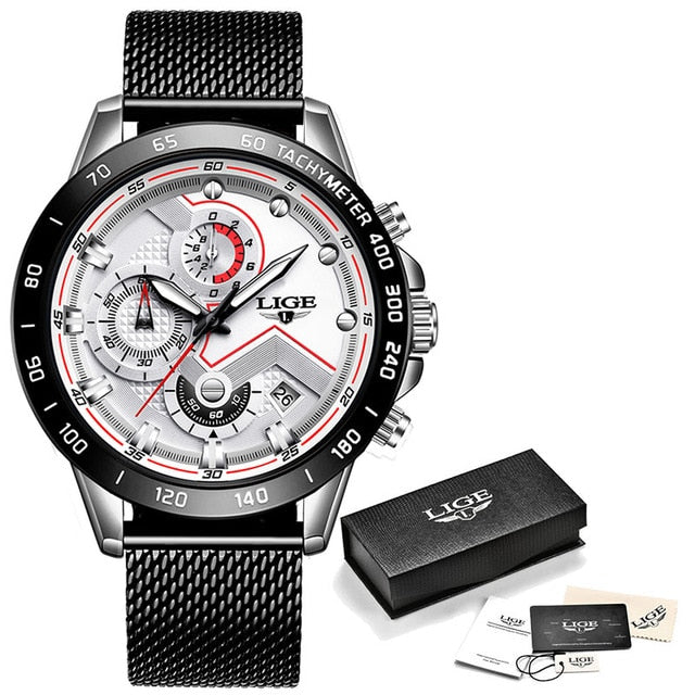 LIGE hommes montres haut de gamme en acier inoxydable de luxe bleu étanche montre à Quartz hommes mode chronographe mâle Sport montre militaire - Shopeasywear