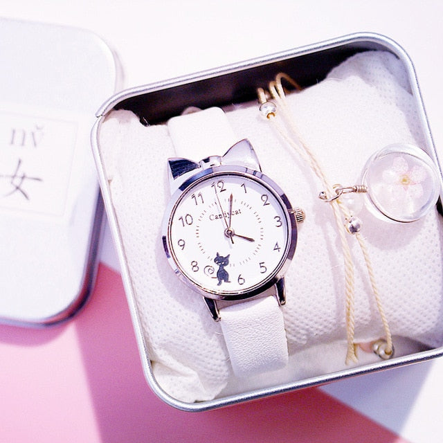 Kids Watches Students Children Pink Watch Girls sale Leather Child Hours Black Cat Quartz Wristwatch Girl Gift Clocks reloj часы - Shopeasywear