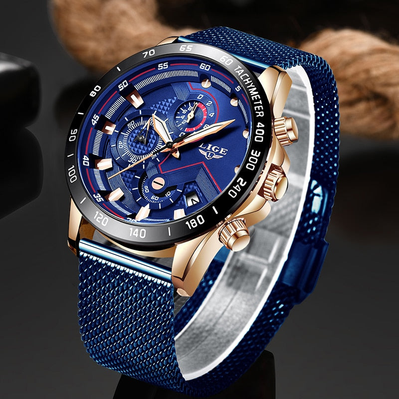 LIGE Fashion Mens Watches Top Brand Luxury WristWatch Quartz Clock Blue Watch Men Waterproof Sport Chronograph Relogio Masculino - Shopeasywear