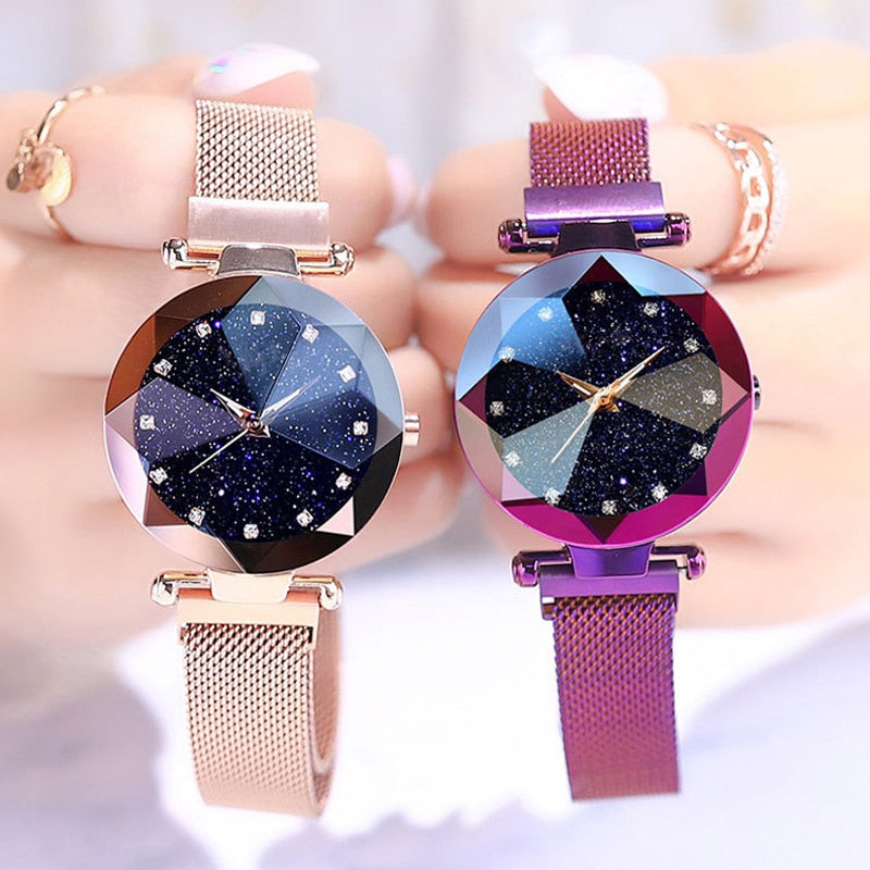 Luxury Starry Sky Stainless Steel Mesh Bracelet Watches For Women Crystal Analog Quartz Wristwatches Ladies Sports Dress Clock - Shopeasywear