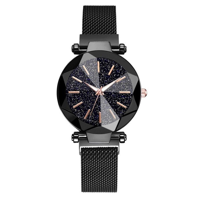 Luxury Starry Sky Stainless Steel Mesh Bracelet Watches For Women Crystal Analog Quartz Wristwatches Ladies Sports Dress Clock - Shopeasywear