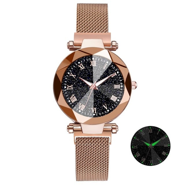 Luxury Starry Sky Stainless Steel Mesh Bracelet Watches For Women Crystal Analog Quartz Wristwatches Ladies Sports Dress Clock - Shopeasywear