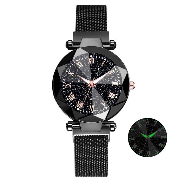 Luxury Starry Sky Stainless Steel Mesh Bracelet Watches For Women Crystal Analog Quartz Wristwatches Ladies Sports Dress Clock - Shopeasywear