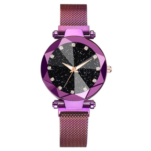 Luxury Starry Sky Stainless Steel Mesh Bracelet Watches For Women Crystal Analog Quartz Wristwatches Ladies Sports Dress Clock - Shopeasywear