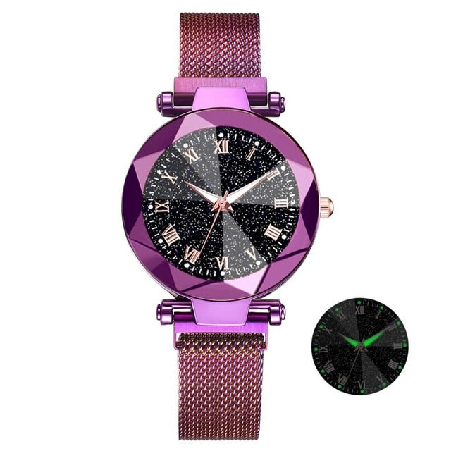 Luxury Starry Sky Stainless Steel Mesh Bracelet Watches For Women Crystal Analog Quartz Wristwatches Ladies Sports Dress Clock - Shopeasywear