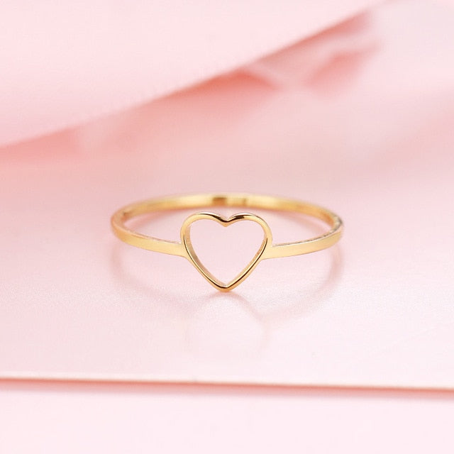 CACANA Stainless Steel Luckyoverflow Best Friend New Fashion Gold Color Heart Shaped Wedding Rings for Woman Jewelry Gift R411 - Shopeasywear