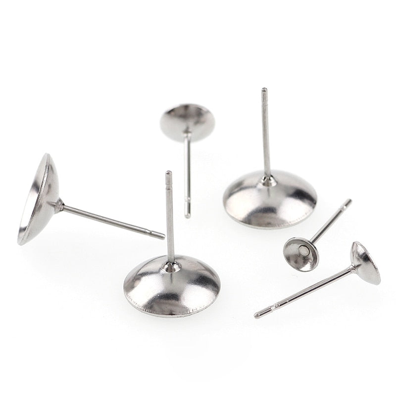 4/5/6/10mm Stainless Steel Bowl Head Pin Stud Earring Needles Earnuts Ear Post Plugging Setting DIY Earring Earstud Findings - Shopeasywear