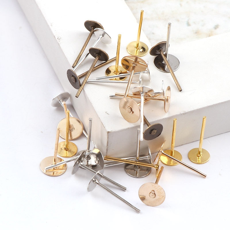 4mmMetal Flat Earrings Pin Earnuts Ear Pad Plugging Back Stopper Setting DIY Earring back Earstud Findings - Shopeasywear