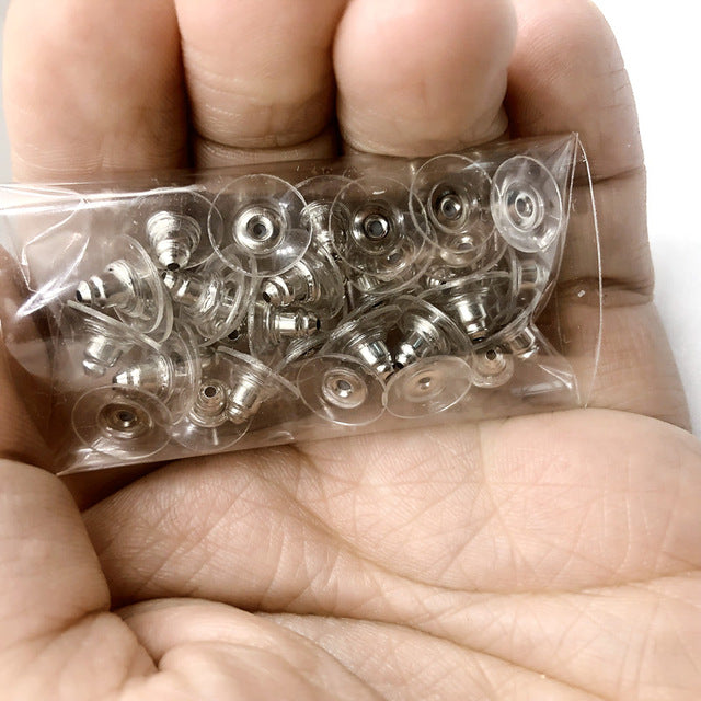 50pcs Earrings Jewelry Accessories Clear plastic Barrel Bullet Plastic Rubber Ear Plugging Earring back Earstud Findings - Shopeasywear