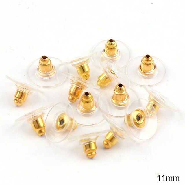 100pcs 11mm Gold plating Earrings Barrel Bullet Resin Earrings Rubber Ear Plugging Stopper DIY Earring Back Earstud Findings - Jeglow store