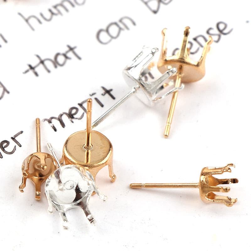 6mm,8mm Metal Earrings Claw Clasp Blank Base Claw Setting DIY Crystal Rhinestone Earring back Earstud Jewelry Findings - Shopeasywear