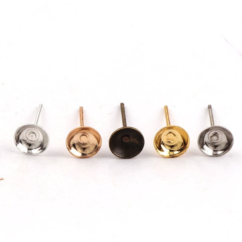 8mm Metal Bowl Head Earrings Pin Needles Earnuts Ear Pad Plugging Back Stopper Setting DIY Earring back Earstud Findings - Shopeasywear