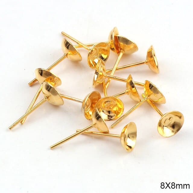 8mm Metal Bowl Head Earrings Pin Needles Earnuts Ear Pad Plugging Back Stopper Setting DIY Earring back Earstud Findings - Shopeasywear