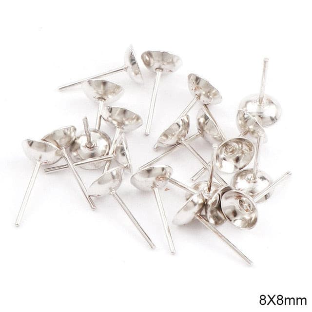 8mm Metal Bowl Head Earrings Pin Needles Earnuts Ear Pad Plugging Back Stopper Setting DIY Earring back Earstud Findings - Shopeasywear