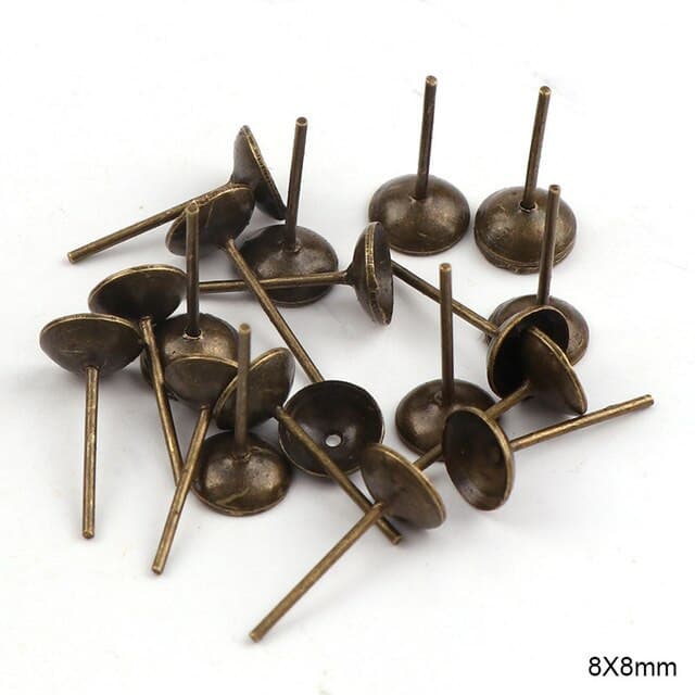 8mm Metal Bowl Head Earrings Pin Needles Earnuts Ear Pad Plugging Back Stopper Setting DIY Earring back Earstud Findings - Shopeasywear