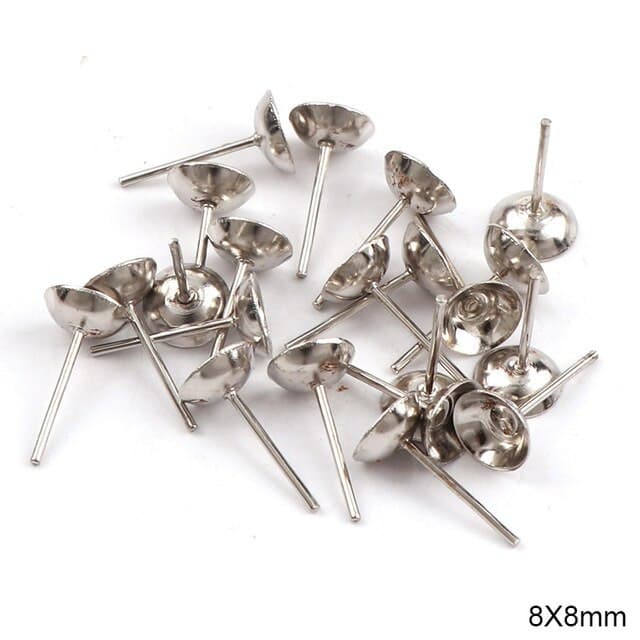 8mm Metal Bowl Head Earrings Pin Needles Earnuts Ear Pad Plugging Back Stopper Setting DIY Earring back Earstud Findings - Shopeasywear