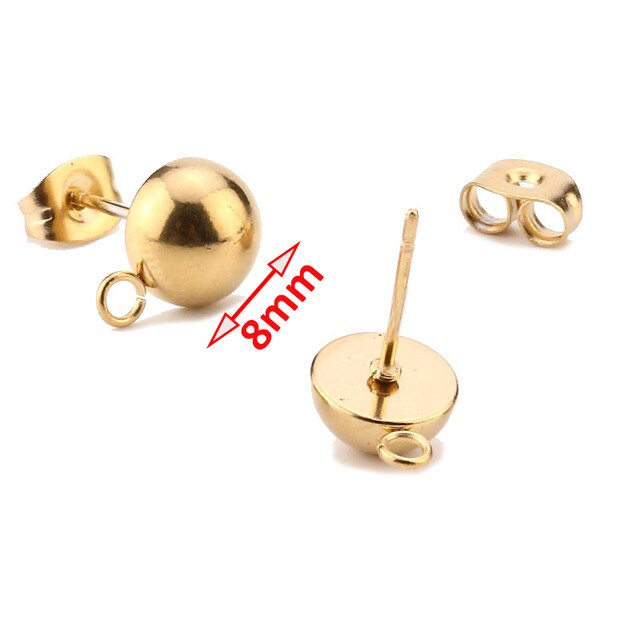 Gold Earstud 316L Stainless Steel Ear Post with 8mm/ 10mm/ 12mm Round Flat Pad Base Setting with Hole Hypo-Allergenic Posts - Shopeasywear