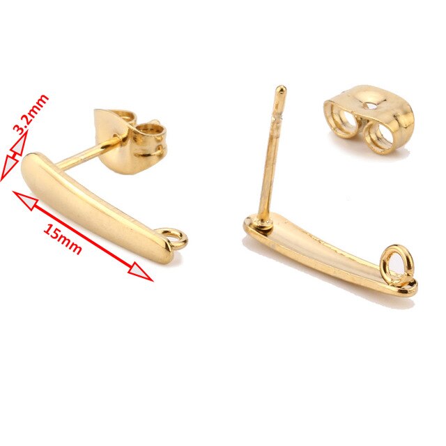 Gold Earstud 316L Stainless Steel Ear Post with 8mm/ 10mm/ 12mm Round Flat Pad Base Setting with Hole Hypo-Allergenic Posts - Shopeasywear