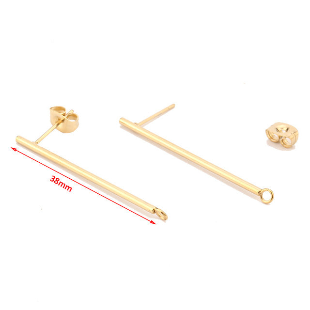 Gold Earstud 316L Stainless Steel Ear Post with 8mm/ 10mm/ 12mm Round Flat Pad Base Setting with Hole Hypo-Allergenic Posts - Shopeasywear
