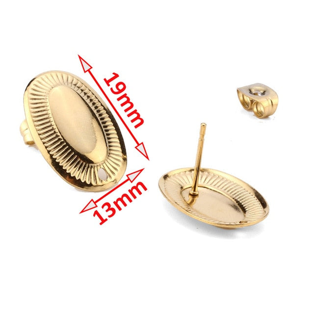 Gold Earstud 316L Stainless Steel Ear Post with 8mm/ 10mm/ 12mm Round Flat Pad Base Setting with Hole Hypo-Allergenic Posts - Shopeasywear