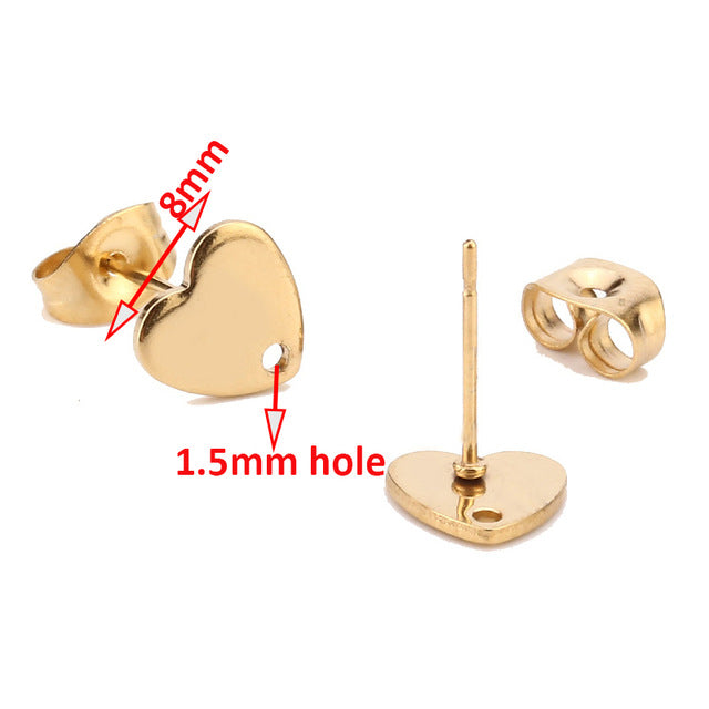 Gold Earstud 316L Stainless Steel Ear Post with 8mm/ 10mm/ 12mm Round Flat Pad Base Setting with Hole Hypo-Allergenic Posts - Shopeasywear