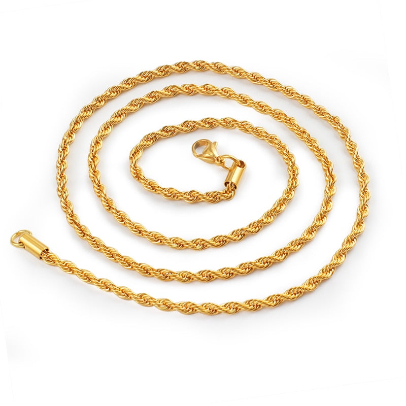 Rope chain necklace men and women gold silver Color 316L Stainless Steel Twisted Necklaces Punk fashion Jewelry For friend gift - Shopeasywear
