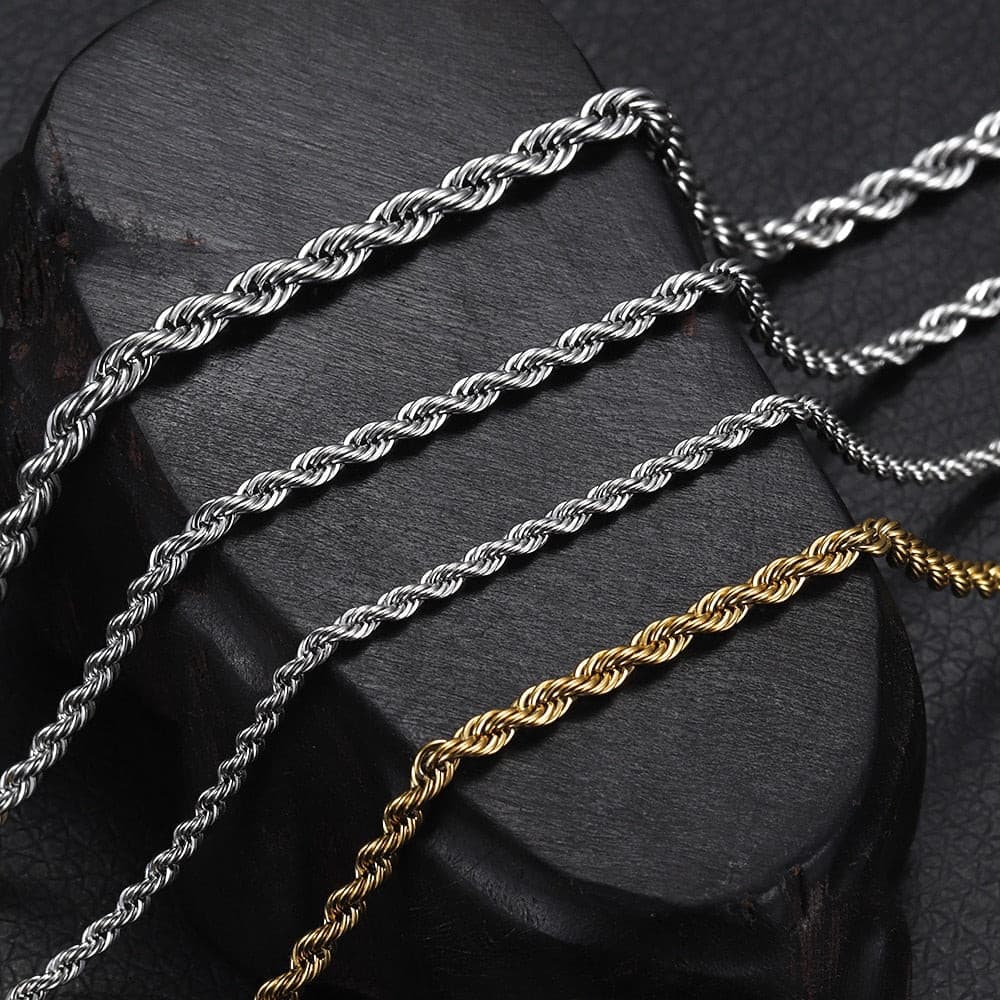 Stainless Steel Finished Chains Necklace Twisted Rope Chain with Lobster Clasp Silver Gold Tone Men's Jewelry DIY Accessories - Shopeasywear